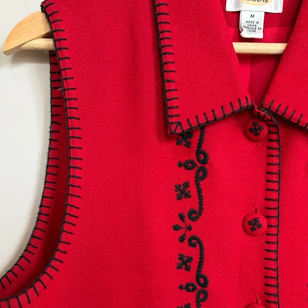 Talbots Red‎ Embroidered Folk Vest Wool